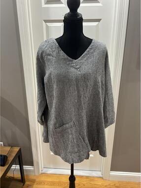 Toofan Gray Long Sleeve V-Neck Tunic with Pocket
